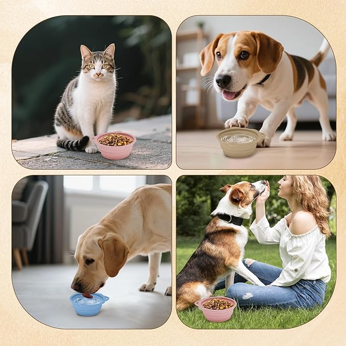 2-Pack Collapsible Silicone Dog Bowl,13oz Portable Pet Food & Water Dish, Travel Bowl with Non-Slip Textured Base (Lick Mat Feature) for Peanut Butter, Yogurt - Pink&Ivory