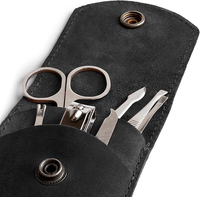 Hide & Drink, Double Nail Clipper Case, Beauty & Personal Care, Commuter and Nomad, Grooming Case, Home & Travel Essentials, Manicure Kit Storage, Full Grain Leather, Handmade (Charcoal Black)