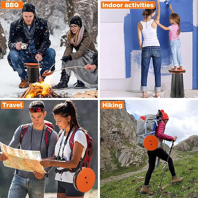 Fishboy Upgraded Collapsible Stool, 400lbs Max Weight, Lightweight But Sturdy, Portable Retractable Folding Telescoping Foldable Camping Stool for Adults Outdoor Fishing Hiking BBQ