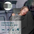 Travel Blanket and Pillow Set for Airplane, 300 GSM Soft Fleece Compact Travel Blanket with Inflatable Pillow and Carry Bag, 60x43 Inches, Grey
