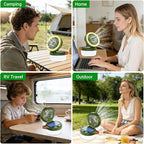 3-in-1 Camping Fan, Portable Solar Fan Rechargeable with LED Lantern, Battery Powered & Solar Camping Fan Light with Hanging Hook for Tent, 3 Speeds USB Fans for Camping Essentials, RV Travel, Outdoor