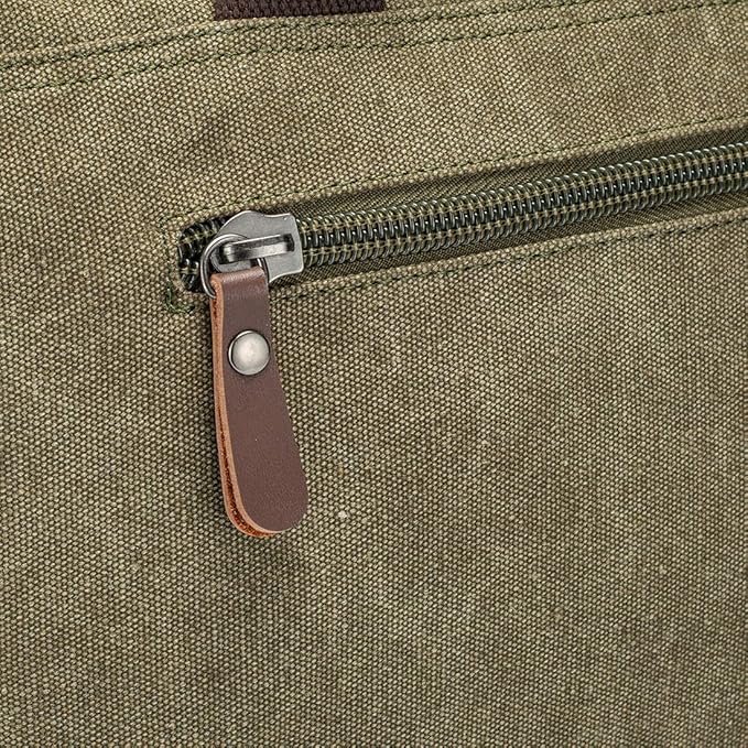 Vintage Genuine Leather Waxed Canvas Briefcase Large Satchel Shoulder Bag Rugged Computer 15.6" Laptop Bag