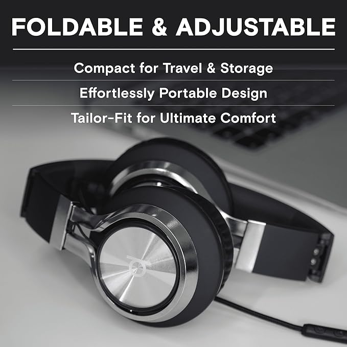ARTIX CL750 Wired Headphones with Mic — Noise Isolating On-Ear Headphones for Computer and Laptop Wired, Plug in Corded Headphone with Wire (Foldable, Aux Jack 3.5mm)