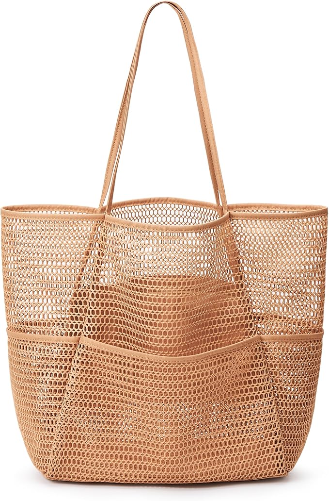 KALIDI Beach Nylon Mesh Tote Bag, Casual Tote Bag Hobo Women Foldable MAX 23L Shoulder Bag For Beach Picnic Vacation