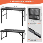GREGIN Camping Table with Mesh Desktop, Lightweight & Portable Folding Grill Table, Height Adjustable Metal Outdoor Table for Camp, Cooking, BBQ, RV, Picnic-4 FT Black