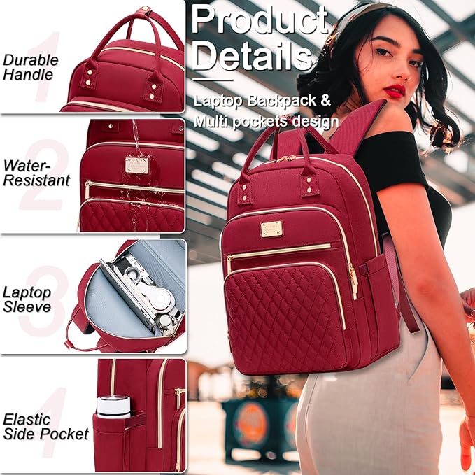 Weitars Lunch Backpack for Women,15.6 Inch Laptop Backpacks Travel Backpack for Women,Work Back pack,Teacher Nurse Back pack Insulated Lunchbox Backpacks