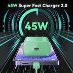 45W Super Fast Charger USB C Android Phone Type C Charger Fast Charging Block with 6.6FT Cord for Samsung Galaxy S26/S26 Ultra/S26+/S25 Ultra/S25/S24 Ultra/S24/S23 Ultra/S22/S21/S20/Note 10, Green