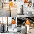 TRAVELARIM Grey Hardshell Luggage Sets 4 Piece, Durable Suitcase Set, Travel Luggage Set with Integrated TSA Lock, 360° Spinner Wheels, Expandable Medium and Large Checked Suitcase, 20/24/28 Inch