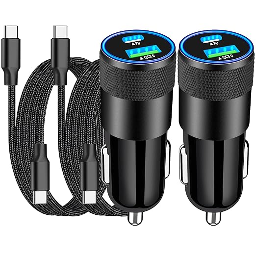 [Apple MFi Certified] iPhone 17 Car Charger Fast Charging, Braveridge 2Pack 75W USB-C PD&QC Power Cigarette Lighter + Type-C Braided Cable for iPhone 17/17 Air/17 Pro/17 Pro Max/16 Pro/15/Galaxy/Pixel