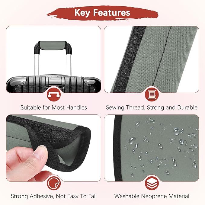 Luggage Handle Wrap [6PCS] - Neoprene Luggage Identifiers Use for Suitcases & Carry on & Travel Accessories - [Grey-6IN/15CM] Comfort Grip Handle Cover