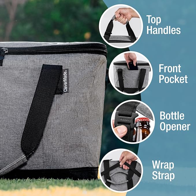 CleverMade Tahoe Collapsible Cooler Bag – Large Portable Cooler Bag for Travel, Foldable Insulated Cooler for Beach, Picnic & Tailgating, Holds Up to 50 Cans, Leakproof Soft Carry Cooler