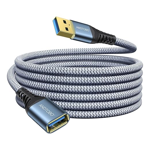 ANDTOBO 10FT USB Extension Cable, USB 3.0 Type A Male to Female Extender Cables High-Speed Data Transfer 5Gbps Compatible with Gamepad, Printer, Webcam, USB Keyboard, Flash Drive, Hard Drive