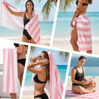 Touchat 4 Pack Beach Towels Cabana Stripe 280GSM Polyester Lightweight Quick-Dry Swim Pool Towel, 30'' x 60'' Oversized Compact Travel Bath Towel, Camping | Ultra-Portable, Multi-Functional, Pink