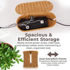 Cable Management Box, Handmade Rattan Cable Organizer, 2 Open Slots Cords Hider Box, Under Desk Cord Organizer for Computer Router USB Hub & Power Strip, Patent Pending, 15.9" x 6.5" x 6.5", Natural