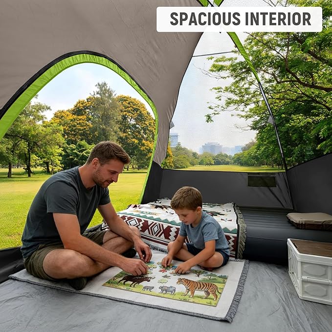 CAMPROS CP Camping Tent 2/4/6 Person, Waterproof Windproof Double Layer Dome Tent, Easy Setup with Large Mesh Windows & Wide Door for Outdoor Camping Backyard