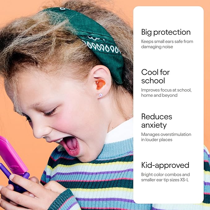 Loop Engage Kids 2 Ear Plugs (6-12yrs) – Reusable Everyday Noise Relief for Kids | Kids Earplugs for Focus, Anxiety, Stress, School, Home, Playtime – 16 dB Noise Reduction Ear Plugs