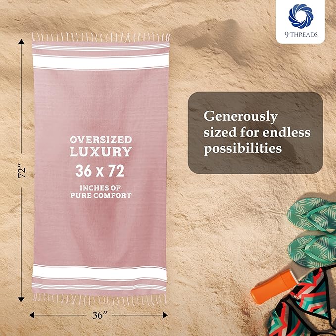 Cotton Turkish Beach Towel with Towels Oversized 36"x72" Pool Absorbent Extra Large Quick Dry Sand Travel Towel (Pink, 4 Pack)