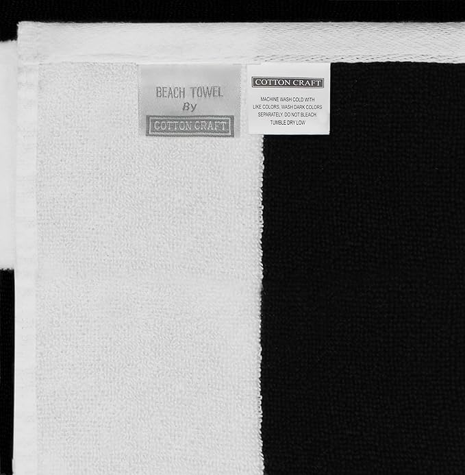 COTTON CRAFT Oversized XL Beach Towel - 2 Pack 39 x 68 inches Big & Huge Beach Blanket Towel - 100% Cotton Velour Thick Plush 450 GSM Super Soft Luxury - Pool Picnic Bath Towel - Cabana Stripe Black
