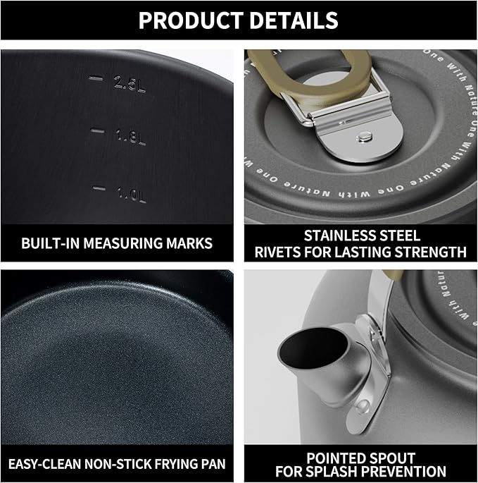 Alocs Camping Cookware Set - Lightweight Camping Pots and Pans - Portable Outdoor Cookware with Kettle - Camping Cookware Mess Kit for 2