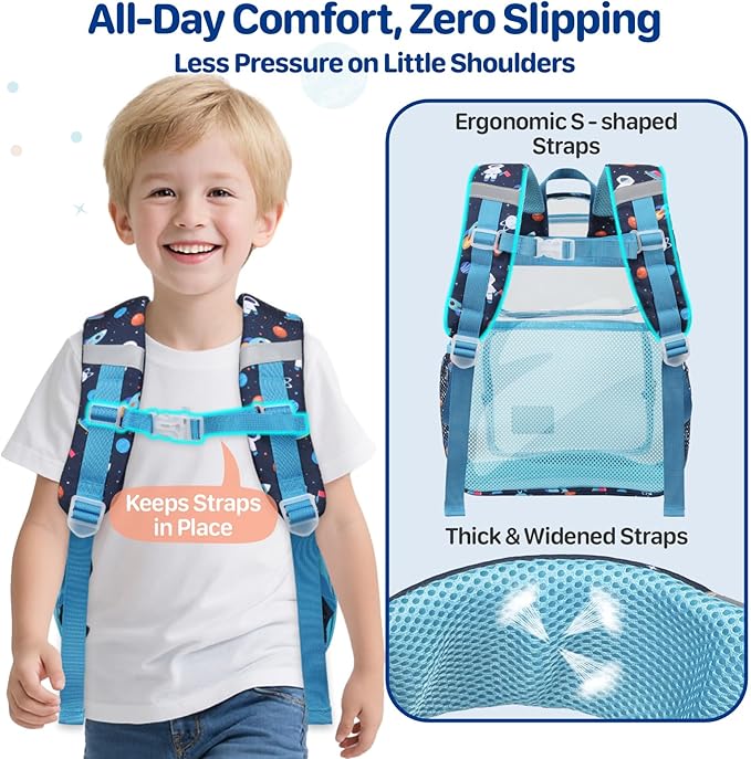 Bagseri Clear Backpack for Boys - 15 Inch Heavy Duty Kids Clear Bookbag for Kindergarten to Grade 2, Transparent School Bag with Reflective Strip, Fits Folders, Navy Space