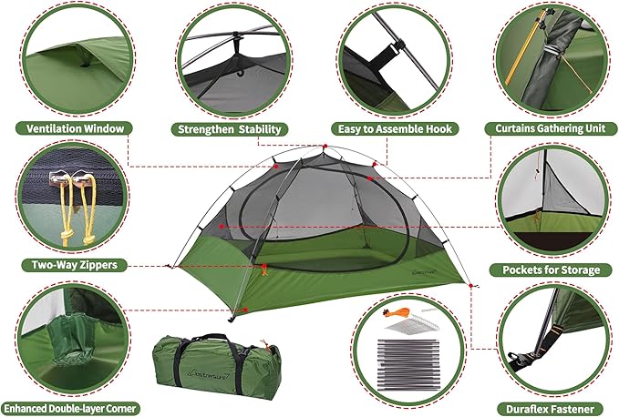 Clostnature Lightweight Backpacking Tent - 1/1.5/2/3/4/6 Person Ultralight Waterproof Camping Tent, 3 Season Large Size Easy Setup Tent for Family, Outdoor, Hiking and Mountaineering
