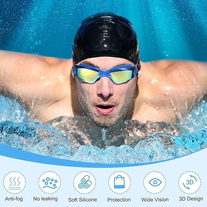 Flutesan 6 Pack Swim Goggles for Adult Anti Fog Swimming Glasses with Ear Plugs Nose Clip No Leaking Full Protection Goggles