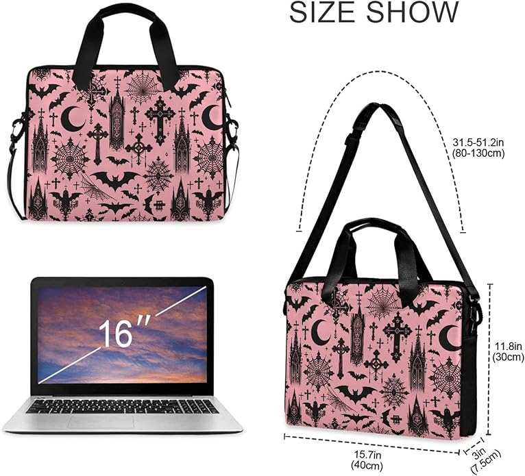 MNSRUU Laptop Bag for 15.6 inch Black Gothic Bats