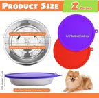 Patelai 4 Pcs Stainless Steel Dog Bowls with Silicone Lids Portable Food and Water Dishes for Pets Sealable Containers for 6.3" for Cats & Small Dogs (Red,Purple)