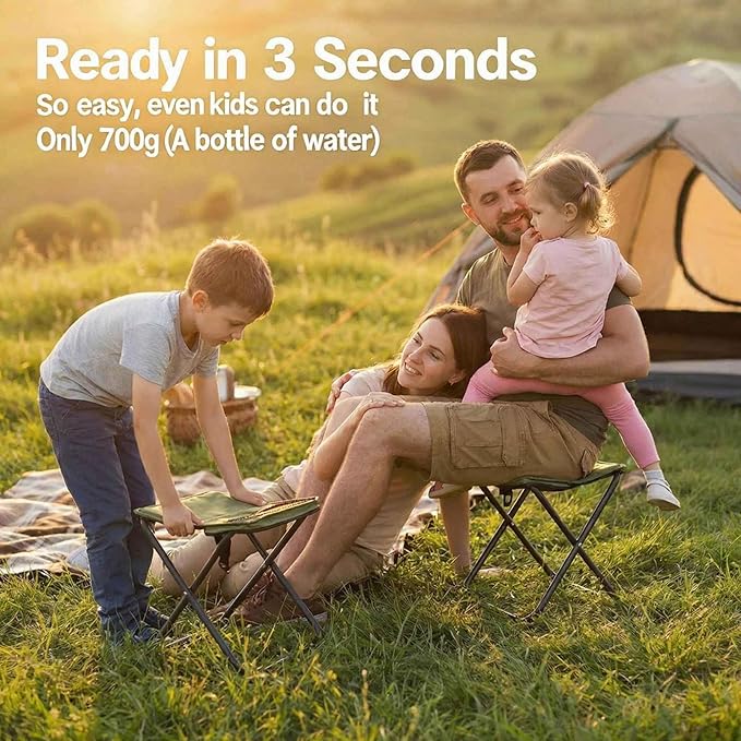 COMELY Camping Stool Folding Chair: All-Terrain Pocket Stool, 4 Anti-Sink Feet Stability, 270Lbs Capacity & 3s Setup, 600D Oxford Durable Seat. 5000 Cycle Tested for Rugged Sites Experienced Campers.