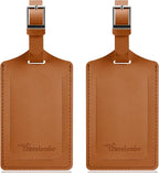 Travelambo Luggage Tags for Suitcases Faux Leather Privacy Protection 2 Pack Bag Tags Travel Accessories Essential, Yellowish Brown