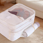 Large Shoe Bags for Travel Holds 4 Pair of Shoes, Shoe Storage Pouch with 3 Layers Compartments, Waterproof & Washable (Cream)