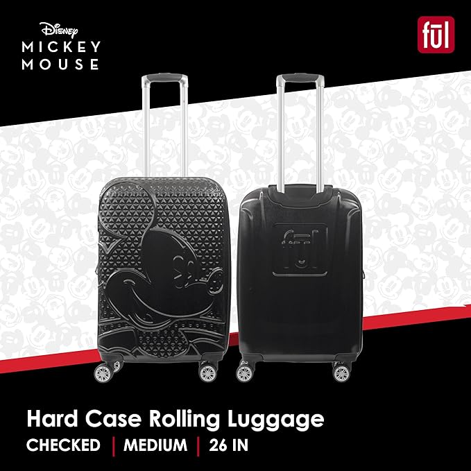 FUL Disney Mickey Mouse 26 Inch Rolling Luggage, Hardshell Suitcase with Spinner Wheels, Black