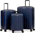 NONSTOP NEW YORK Luggage Expandable Spinner Wheels hard side shell Travel Suitcase Lightweight, TSA Lock, Double USB Port (Navy, 3-Piece Set (20/24/28))