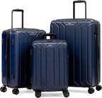NONSTOP NEW YORK Luggage Expandable Spinner Wheels hard side shell Travel Suitcase Lightweight, TSA Lock, Double USB Port (Navy, 3-Piece Set (20/24/28))