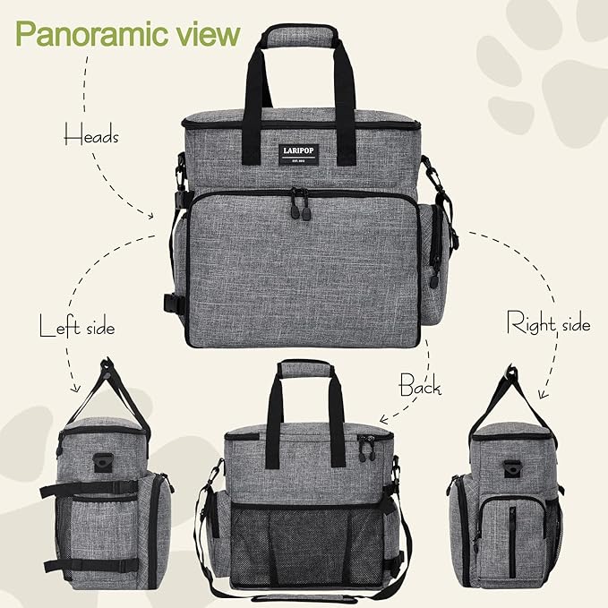 LARIPOP Dog Travel Bag Airline Friendly for Small Medium Large Dogs, Pet Travel Organizer with Collapsible Bowls Food Containers Mat, Waterproof Portable Tote for Dog Outdoor Travel