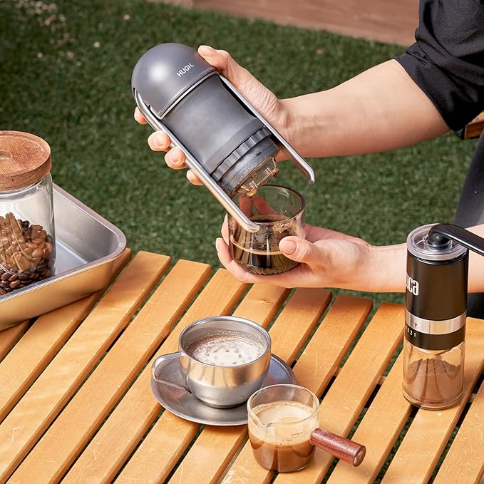 V4 Portable Lever Espresso Maker – Manual Espresso Machine with 51mm Ridgeless Filter Basket, Double Shot, Non-Pressurized, Perfect for Camping & Travel – by HUGH (Non- pressurized Filter)