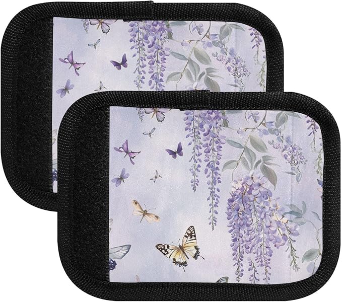 4 PC Luggage Handle Wrap Luggage Handle Covers Tags for Suitcase Bags Travel Luggage Handle Identifier Gripper Purple Butterflies and Lavender
