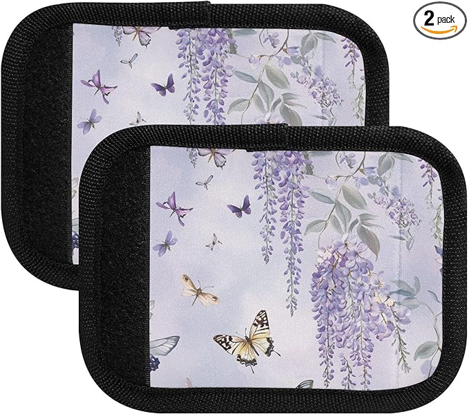 2 PC Luggage Handle Wrap Luggage Handle Covers Tags for Suitcase Bags Travel Luggage Handle Identifier Gripper Purple Butterflies and Lavender