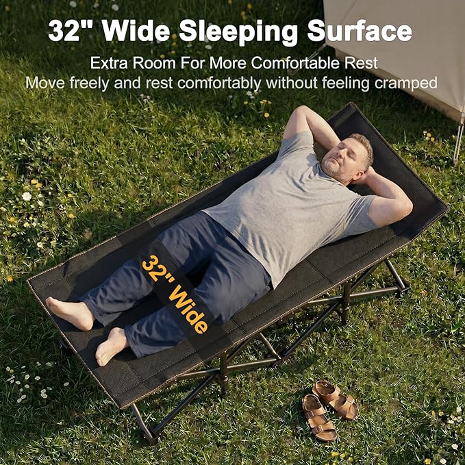 ABORON 2PK XXL Camping Cot for Adults 900LBS - 78"×32" Oversized Folding Bed with Mattress Pad, Heavy Duty 1200D Oxford Outdoor Cot with Carry Bag