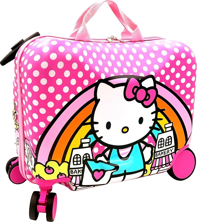 Fast Forward Hello Kitty 2-in-1 Kids 18" Suitcase & Ride-On Luggage - Lightweight Tow-Along Toddler Luggage with Wheels