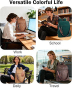 FADEON Leather Laptop Backpack for Women Designer 15.6 inch PU Laptop Bag, Ladies Travel Computer Work Backpack Brown