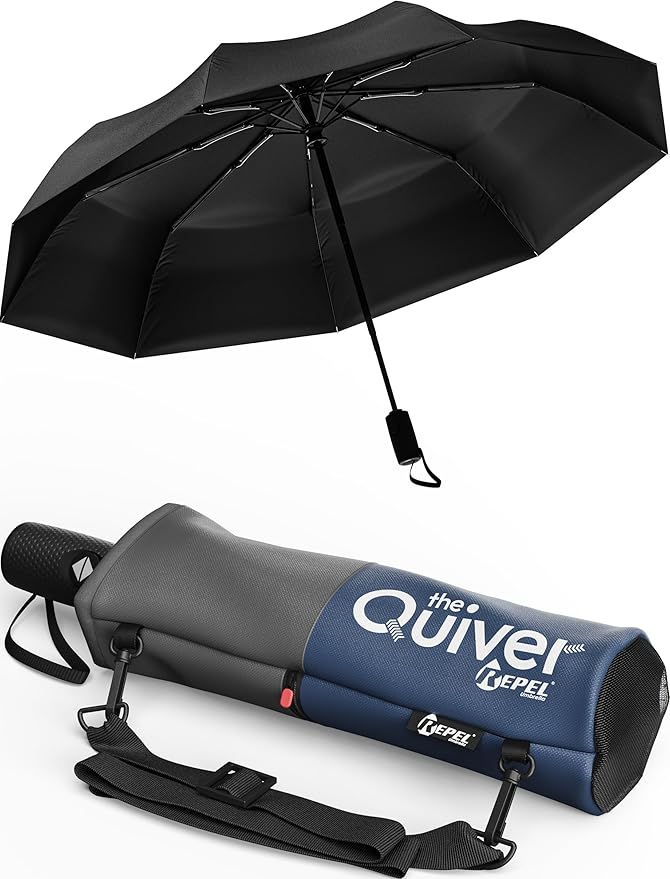 Repel Windproof Travel Umbrella - Compact & Withstands Winds up to 100MPH , Strongest Premium Auto Folding Umbrella for Rain and Sun - Durable, Light & Portable for Women & Men , Fits Backpack & Cars