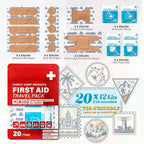 EVERLIT CARE Travel Bandage Pack | 12 Individual Packets, Bulk Portable Mini First Aid Kit with 20 On-the-Go Essentials | Compact Water-Resistant Reusable Pouch to Clean, Cover & Protect