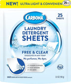 Carbona Laundry Detergent Sheets | Eco-Friendly Washing Detergent | Up to 50 Loads (25 Sheets) | Stain Remover | No Perfume or Dyes | Free & Clear