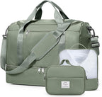 Travel Duffel Bag for Women, Carry-on Overnight Weekender Bags with Wet Pocket & Toiletry Bag, For Spirit Airlines 18x14x8 Personal Item Bag,3 Pcs Set,Small,Olive Green