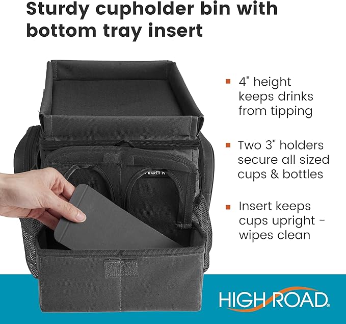 High Road CarHop Front Seat Car Organizer with Car Cup Holder, Passenger Seat Tray and Padded Filing or Cooler Compartment with Side Pocket Storage