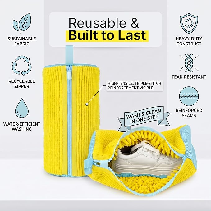 Shoe Washing Machine Bag for Washer & Dryer, Mesh Laundry Shoe Bag with Brush & Shoe Trees, Sneaker Cleaning Bag, Reusable Shoe Cleaner, Fits Up to Size 13