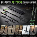 Trekology 3K Carbon Fiber Trekking Poles (210g) - Pair of Ultralight Hiking Poles with Cork Grips, Collapsible Telescopic Walking Sticks, Metal Flip-Locks & 10pc All-Terrain Accessory Kit