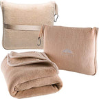 BlueHills Premium Soft Plush Travel Blanket Value Pack Set of 2 - Airplane Travel Essential Flight Blanket Throw in a case Compact Car Plane Travel Gift – Beige and Royal Blue.