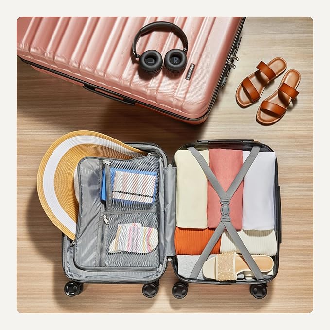 Amazon Basics 2-Piece Hardshell Suitcases Set (21", 30"), Expandable Travel Luggage with Scratch-Resistant Surface, Four Multi-directional Wheels, Telescopic Handle, Rose Gold